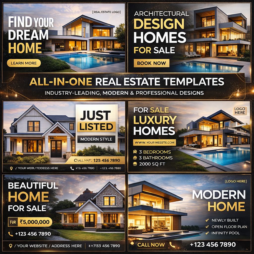2000+ Real Estate Social Media Templates Bundle – Editable Canva & PSD Designs for Realtors, Builders & Property Dealers (Instant Download)