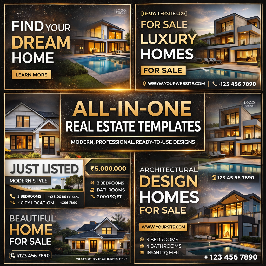 2000+ Real Estate Social Media Templates Bundle – Editable Canva & PSD Designs for Realtors, Builders & Property Dealers (Instant Download)