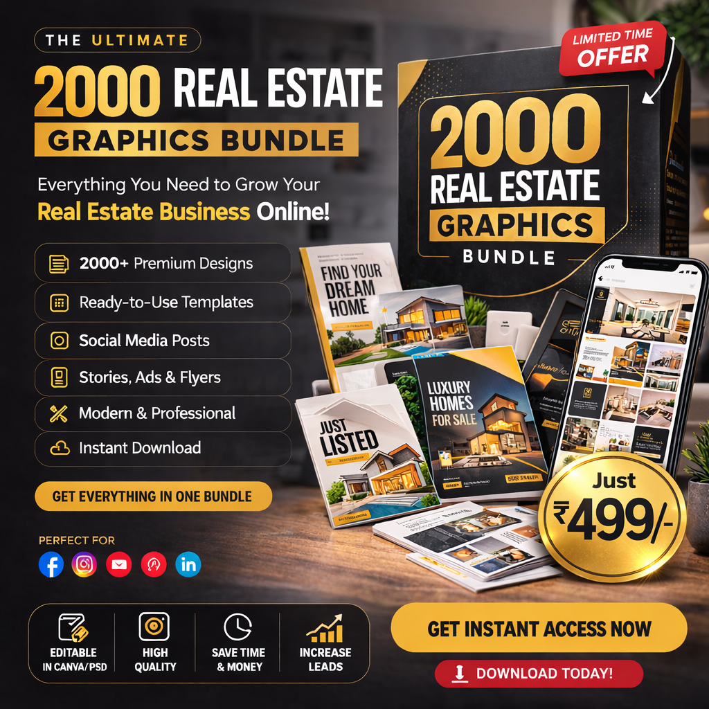 2000+ Real Estate Social Media Templates Bundle – Editable Canva & PSD Designs for Realtors, Builders & Property Dealers (Instant Download)