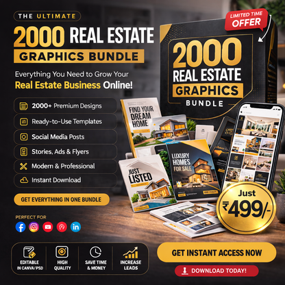 2000+ Real Estate Social Media Templates Bundle – Editable Canva & PSD Designs for Realtors, Builders & Property Dealers (Instant Download)